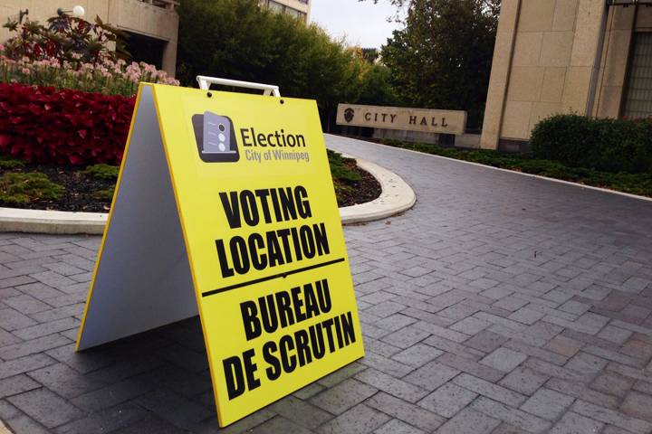 Winnipeg City Hall voting location sign