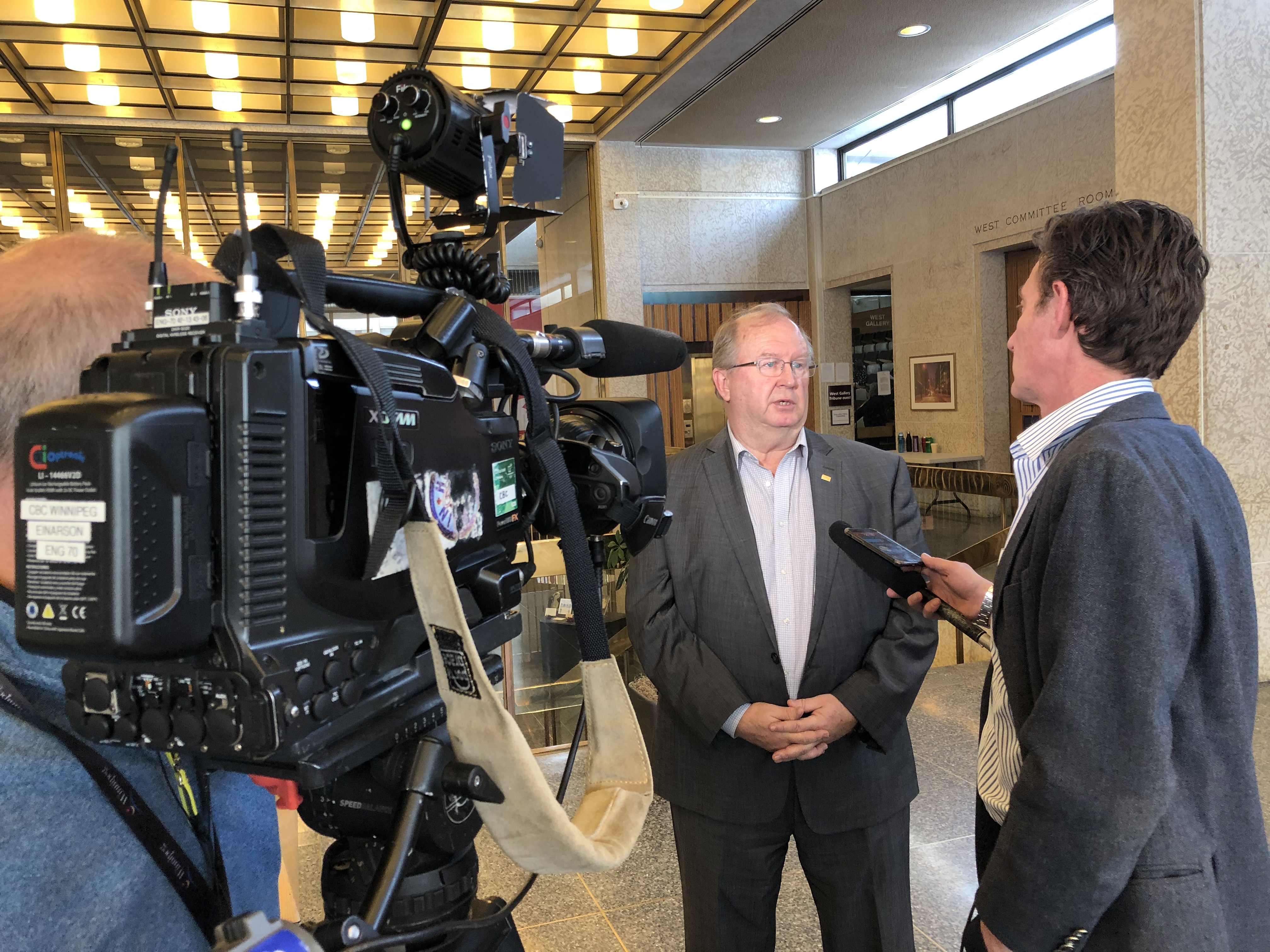 Lorenc speaks to the CBC following the budget presentation at City Hall Wednesday